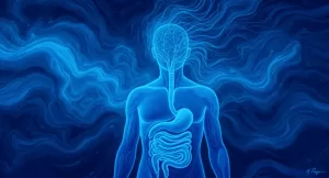 linhas de corpo humano em azul com fundo escuro