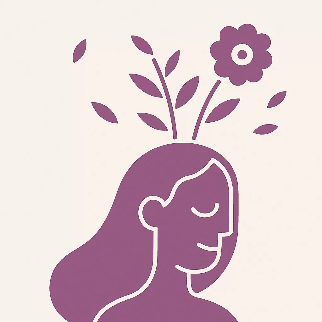 silhueta de mulher com plantas e flor brotando de suas ideias representando a gestalt terapia