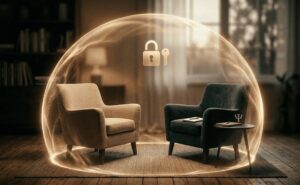 duas poltronas com elemento do cadeado demonstrando o sigilo na psicoterapia